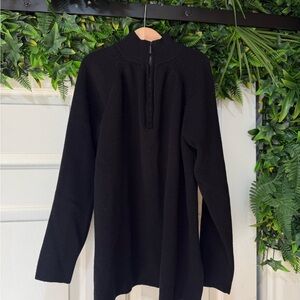 Valerie Stevens 100% Merino Wool Black Half-Zip Sweater Size M